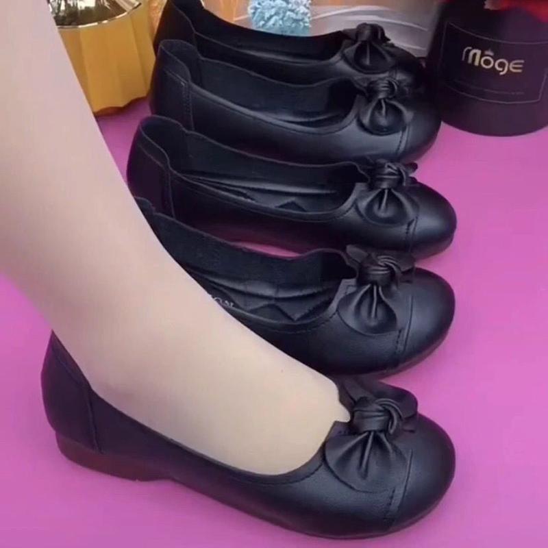 Mom Shoes, Da Thật, Đế Mềm, Bề Mặt Mềm, Thiết Kế Gân Bò Nơ, Đế Bằng, Không Trơn Trượt, Bơm Cắt Nông, Thoải Mái Cho Nữ, Phát Hành Năm 2024 0