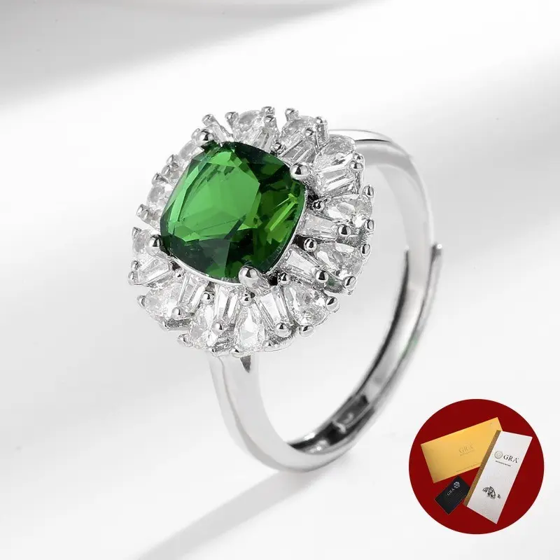 (With Gra Certificate) Personality Super Hot Accessories Emerald Luxury Plated 925 Silver Inlaid Moissanite Ring