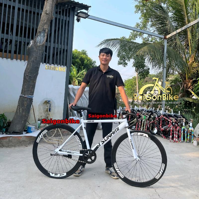Xe Đạp Thể Thao Fixed Gear Và Single Speed Màu Trắng Vành Đen Tặng Kèm Dây Strap