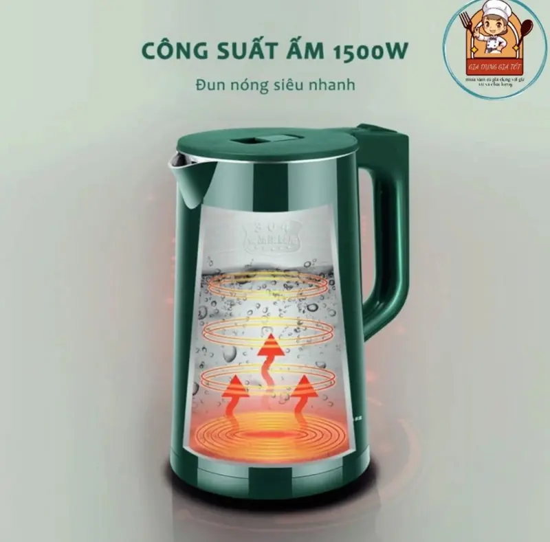 Ấm Siêu Tốc Đun Nước Siêu Nhanh GUGKDD ST19 Dung Tích 2,5L - Công Suất 1500W -Chất Liệu INOX 304 An Toàn - 2 Lớp Cách Nhiệt Tự Ngắt Khi Sôi giadung thong Ấm Đun Siêu Tốc Bình Đun Nước 2