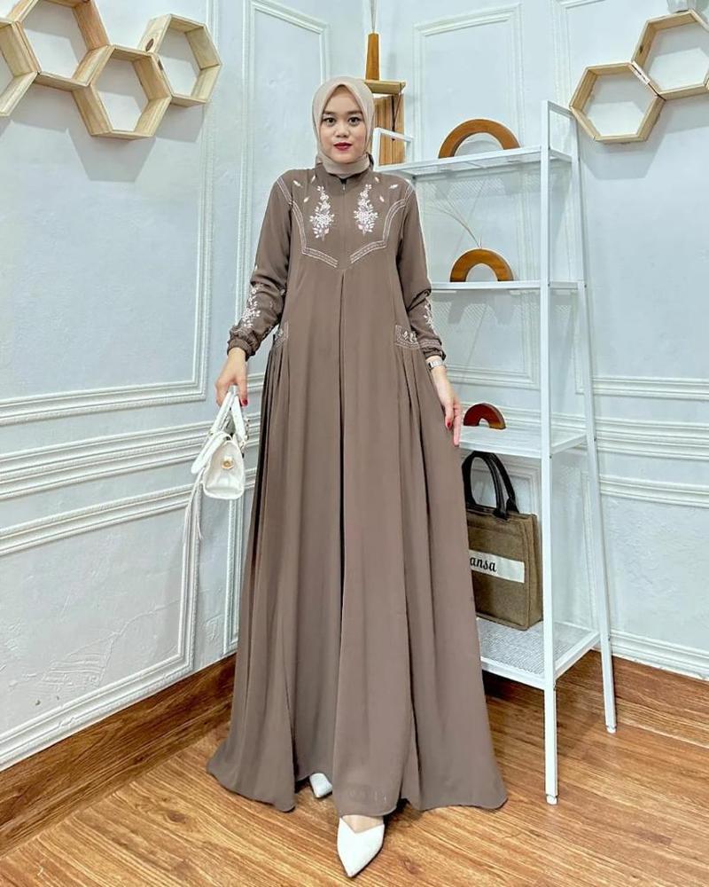 Product Introduction of Azfasu Fashion Leony Maxi Dress Bahan Ceruty Babydoll Aplikasi Bordir Mewah Elegant Kekinian Dress Kondangan Terbaru 18