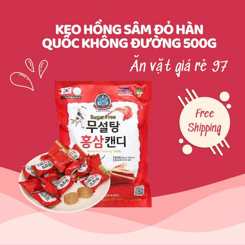 Kẹo Hồng Sâm Đỏ Hàn Quốc Không Đường 500g - Ăn Vặt Giá Rẻ Food Chua Snack Candy Nho Sen
