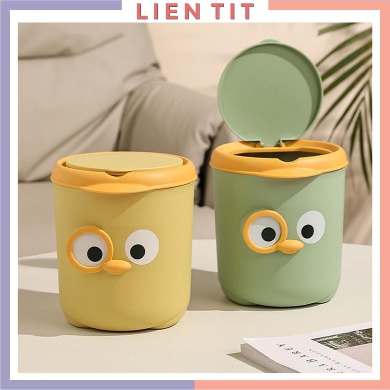 Thùng rác mini để bàn chú vịt dễ thương có nắp ấn tiện lợi