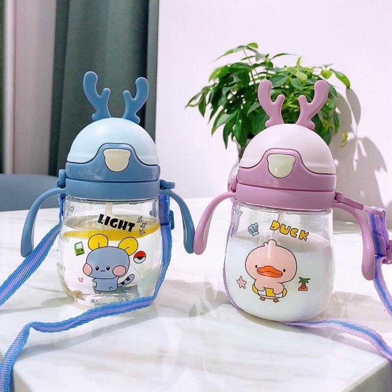 Cốc nước, Bình uống nước, Có ống hút, Dành cho trẻ em Bình tập uống nước, cho bé có van chống sặc 250 ml kèm dây đeo, Bình đựng nước cho bé có dây đeo