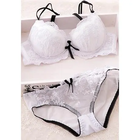 Free shipping new 2014 Discovering love the sea hit the color shoulder strap bow bra sets With low-waist briefs push up lingerie for women sexy young girls fashion pad underwear