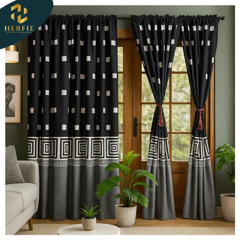 Herfie Gorden Pintu Serut Motif Elegan Ukuran 100x200cm Bahan Poliester Premium Desain Minimalis Cocok untuk Rumah Modern