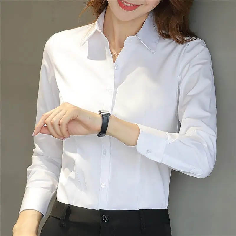 Áo Sơ Mi Trắng, Dành Cho Nữ, Áo Sơ Mi Dài Tay, Áo Sơ Mi Công Sở, Trang Phục Trang Trọng, Cỡ Lớn, Thích Hợp Đi Làm, Mỏng Vừa Vặn, Có Thể Mặc Ngoài Trời, Phong Cách Phương Tây, Áo Sơ Mi Lớp Cơ Sở Top Women Shirt