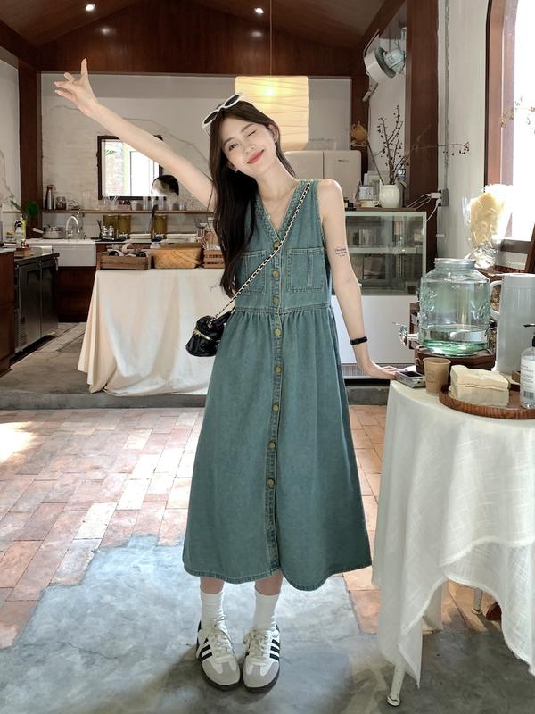 Product Introduction of Y. French Style Temperament V-neck, Vest Denim Dress Casual Womenswear 9