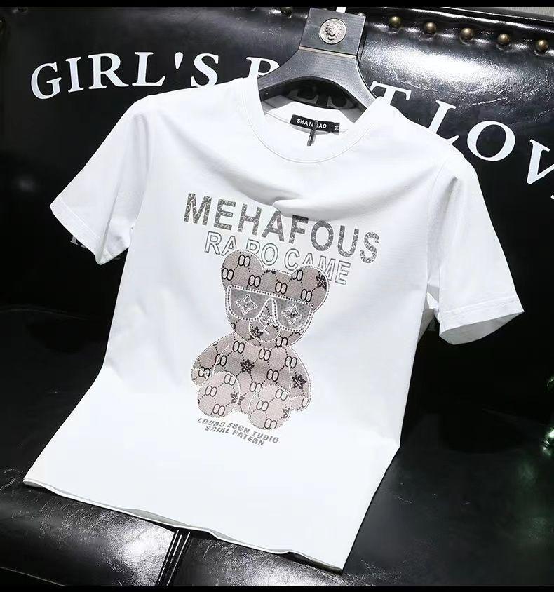 Product Introduction of European Station European Goods Trendy Bear Round Neck Short Sleeve T-Shirt Men 2023 Summer Youth Slim Fit Plus Size Half Sleeve Tee Comfort 14