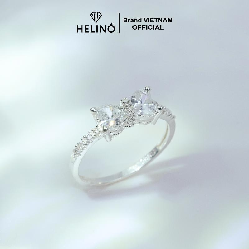 Nhẫn bạc nữ HELINO mặt nơ đính đá trái tim lấp lánh, trang sức cao cấp N23