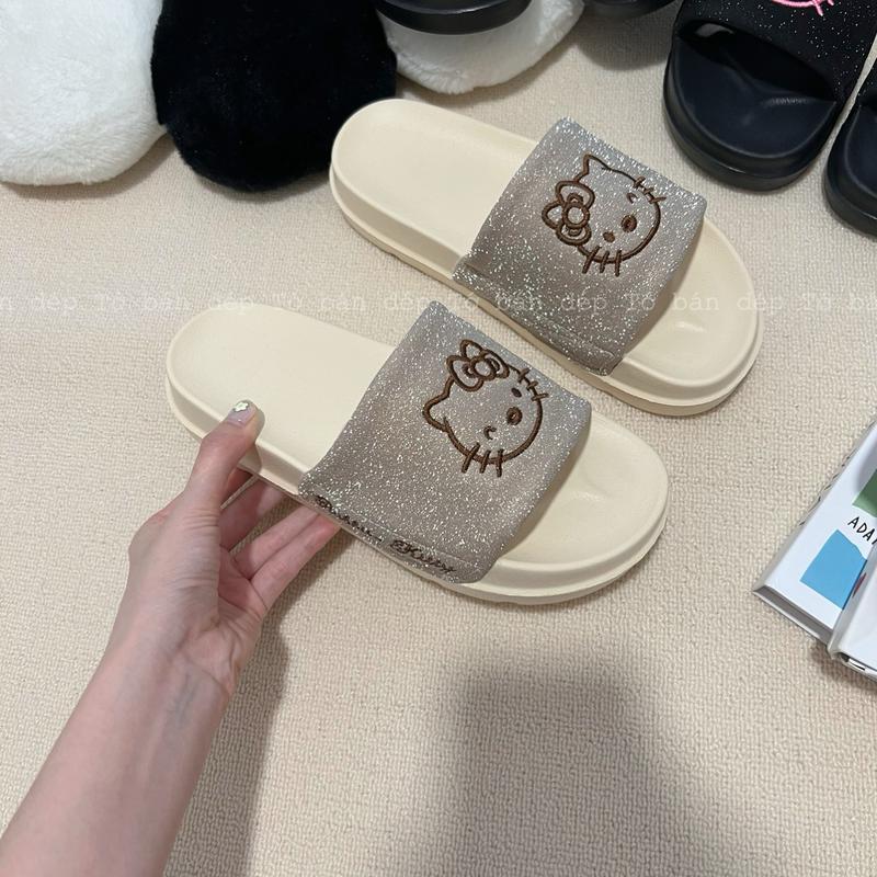 Product Introduction of Dép Kitty Bling lấp lánh quai dán xé bảng màu pastel xinh xắn Kèm hộp có bảo hành Ngoài trời 6
