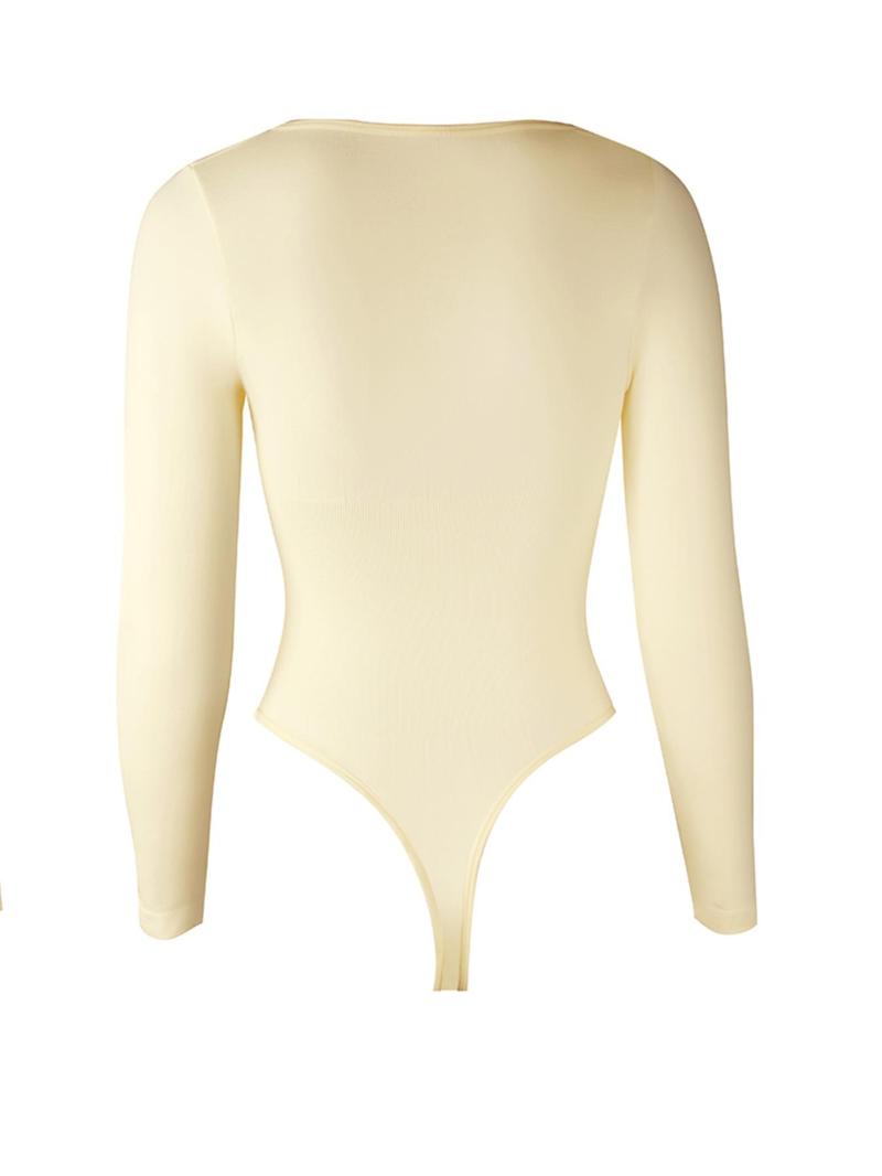 Product Introduction of Women's Solid Square Neck Long Sleeve Shapewear Bodysuit, Casual Comfy Button Closure Crotch Tummy Control Butt Lift Shaper, Ladies Shapewear for Daily Wear 8
