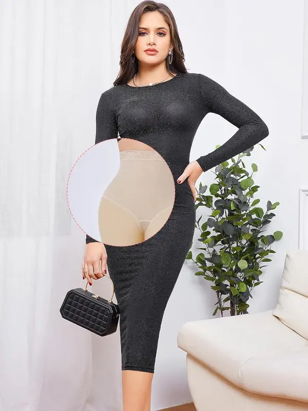 Women's Solid High Waist Contrast Lace Shapewear Bottom, Tummy Control Butt Lifting Shapewear Bottoms, High Stretch Shaper for Daily Wear 8