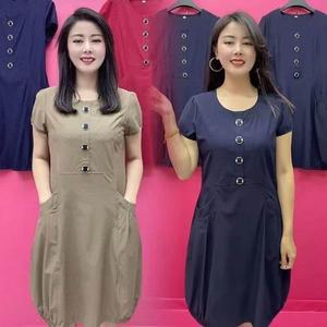 100kg can wear filipinina modern breathable dresses loose and thin short sleeve scoop neck women shift dress stretch casual ladies plain khaki dresses elegant