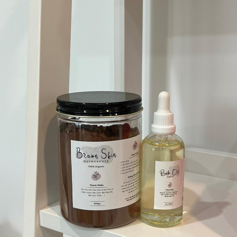 COMBO 3 - BỘT NÂU BROWNSKIN VÀ BODY OIL DƯỠNG