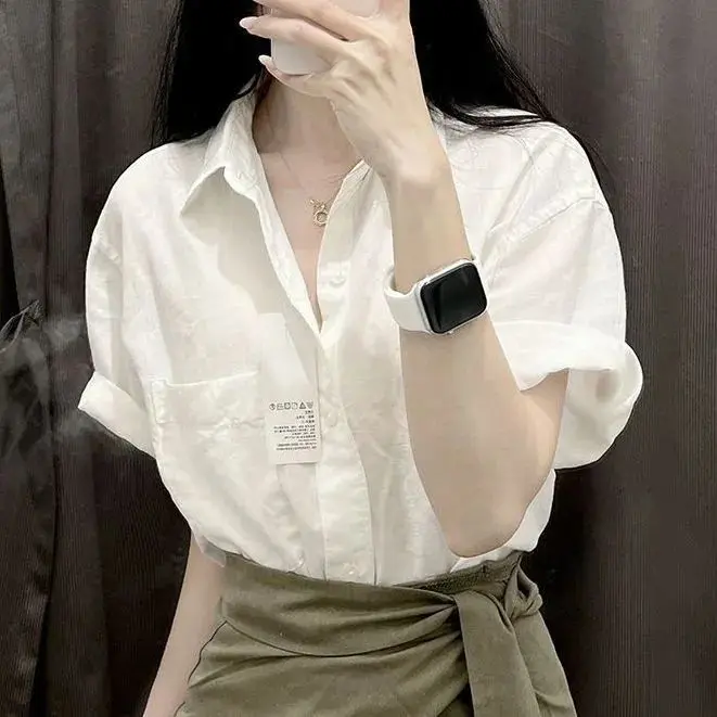Áo Sơ Mi Dáng Rộng Cổ Polo, Trang Phục Thời Trang Cao Cấp Phong Cách Trẻ Trung, Hàng Mới Về Mùa Hè, Áo Sơ Mi Nữ Mặc Muối Women Top