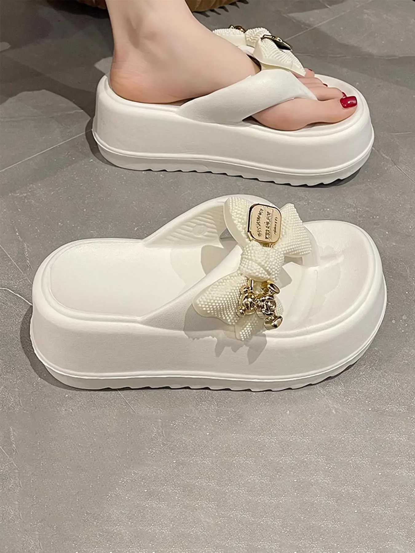 Women's Cute Bowknot Design Slides, Casual Comfortable Platform Slippers for Summer, Non-slip Slippers for Indoor & Outdoor Wear, Walking Shoes