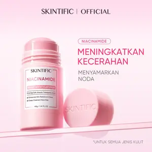 SKINTIFIC Niacinamide Bright Boost Clay Stick 40g | Brightening Glowing Masker Wajah Komedo Skincare BPOM Eksfoliasi Wajah Exfoliating Pengangkat Komedo Penghilang Jerawat BPOM Acne Mask with DSM High-Purity Niacinamide Arbutin Pink