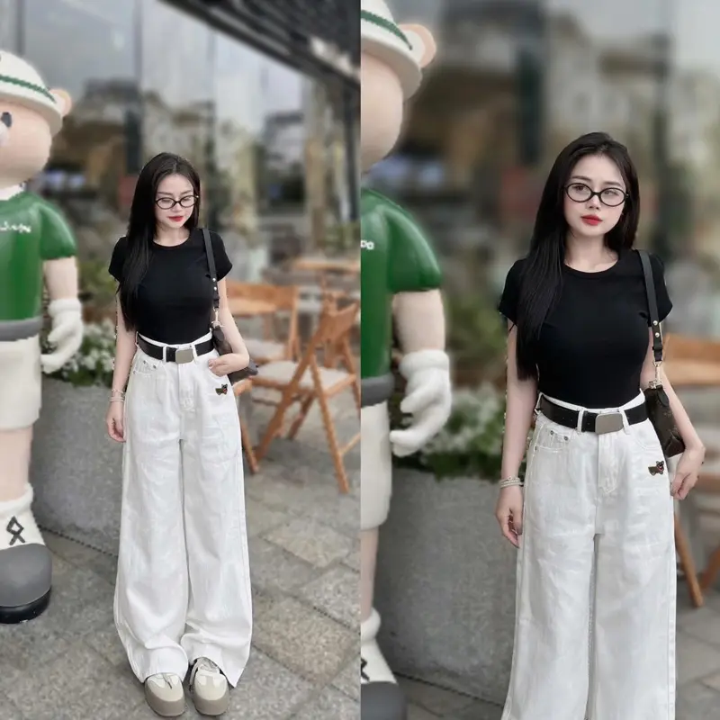 (Live) Quần jeans nữ (ống rộng 27cm) lai 3phân phối thêu cún Q1464 dài 95&105cm