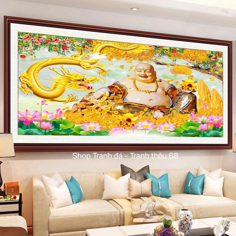 Tranh đính đá Phật Di Lặc (Phát Tài Phát Lộc)- kích thước: 120x65cm (tranh chưa gắn đá)