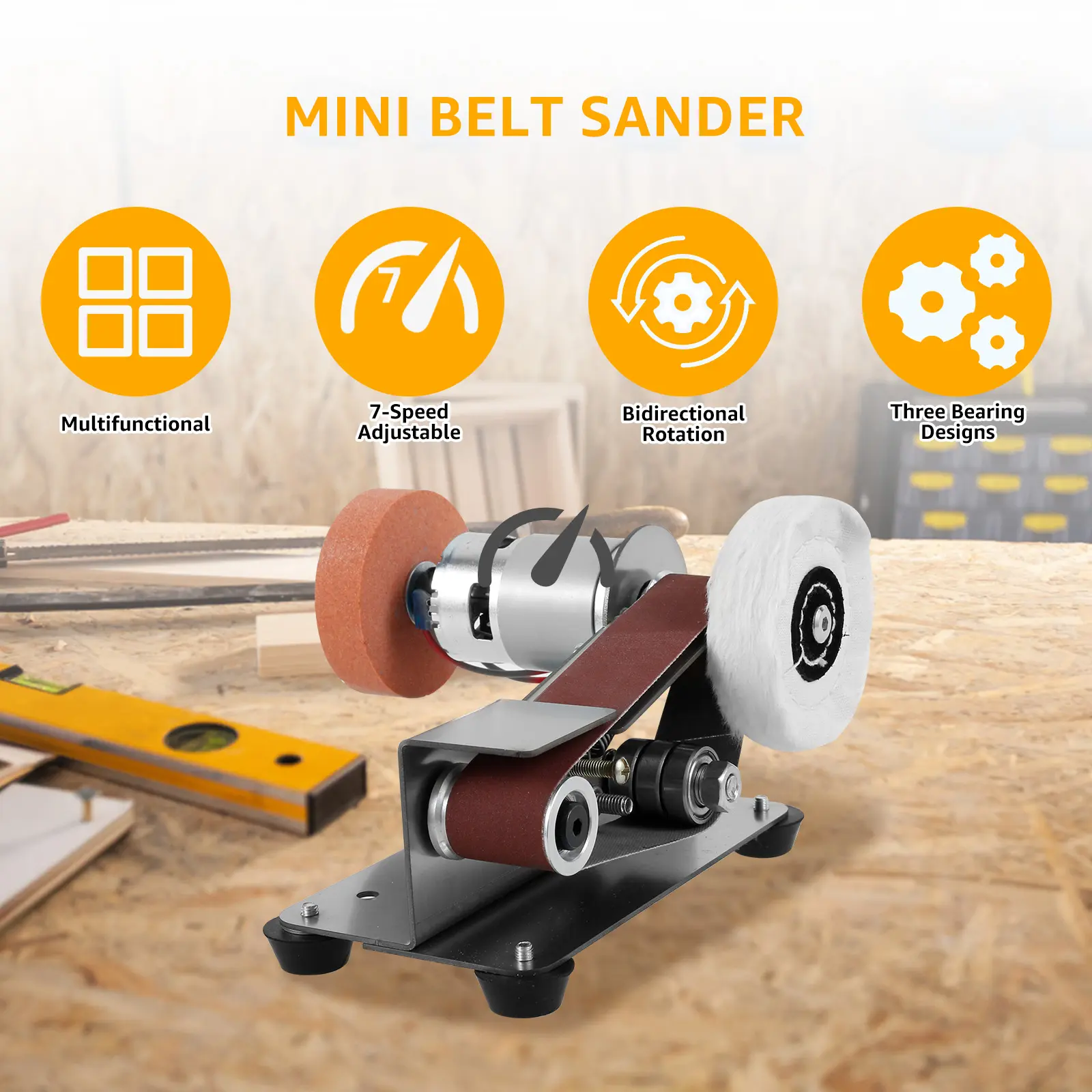 Mini Belt Sander Multifunctional Electric Belt Grinder 7 Adjustable Speed Low Noise 15° Cutter Sharpener Sander Tool Small Polishing Grinding Machine for Metal Jewelry Cutter  vFM6T