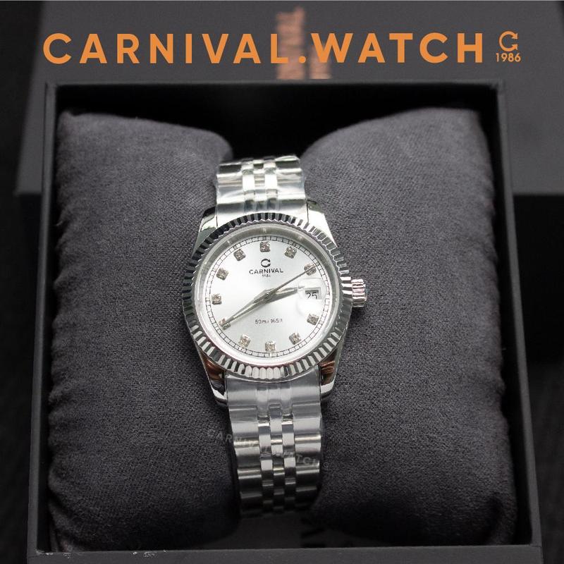  Đồng Hồ Nữ Carnival 8131L – Vỏ Trắng – Dây Thép 