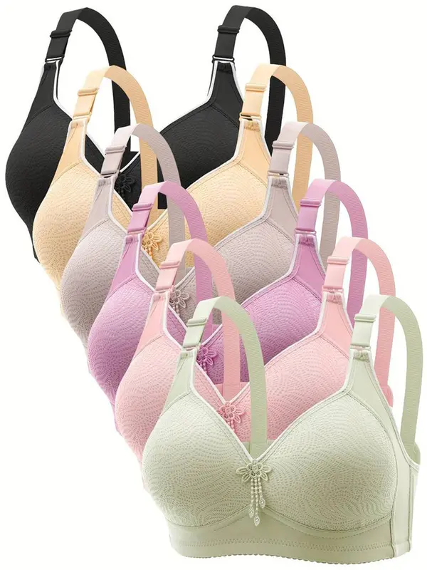 Women's Solid Wireless Bra, Adjustable Strap Seamless Bra, Soft Comfortable Breathable Lingerie for Daily Wear 0