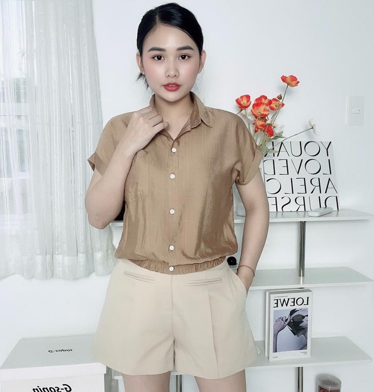 [Combo 2 Áo GIẢM 10k] Áo sơ mi nữ tay liền rộng thoải mái, bo chun gấu che khuyết điểm bụng, tay