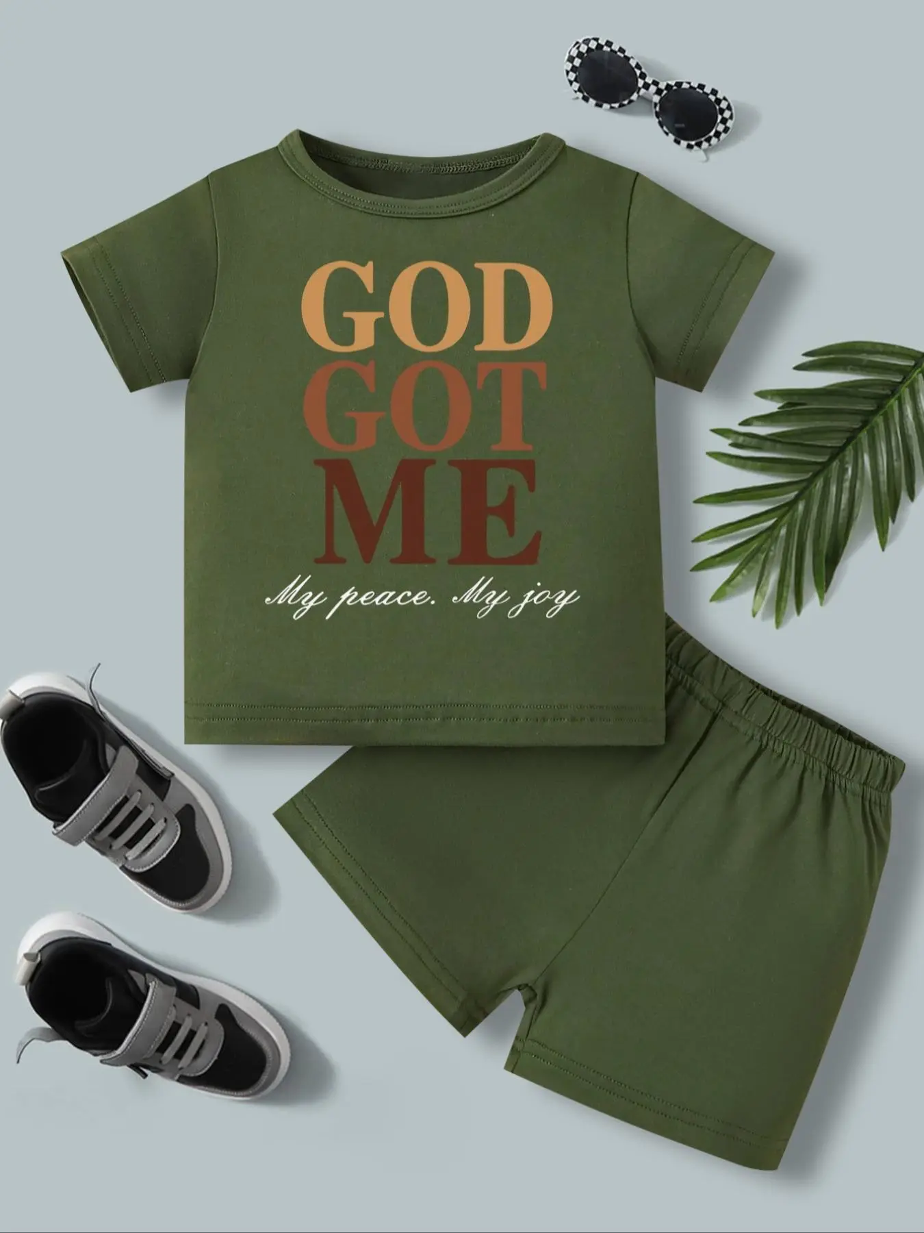 Two-Piece Set Toddler Boy's Letter Print Short Sleeve Tee & Elastic Waist Shorts Set, Casual Round Neck T-Shirt & Shorts for Summer, Kids Clothes for Daily Wear