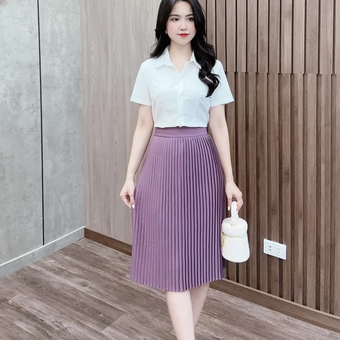Chân váy xếp ly kéo khóa Evalover