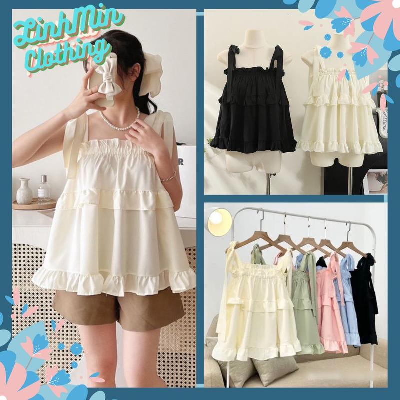  Áo 2 dây babydoll buộc nơ vai Áo kiểu nữ hai dây LinhMin-A91 