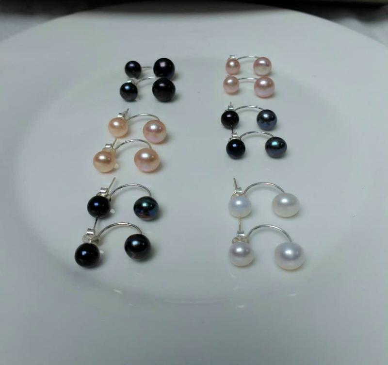 Product Introduction of Bông tai ngọc trai dáng treo size 7 -8mm dạng bán cầu  các màu đeo 2 kiểu 34