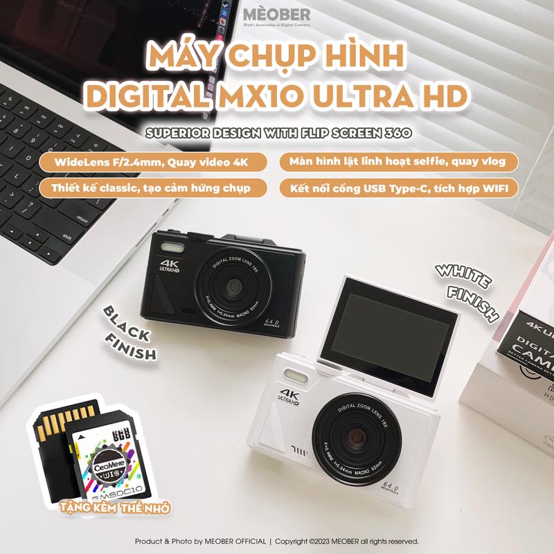 [Livestream Luongtoanthang] Máy Chụp Hình Digital MX10 UltraHD - Chụp giả lập màu phim 64MP, quay video 4K, màn hình lật, tích hợp Wi-Fi by MèoBer Camera Chụp Ảnh