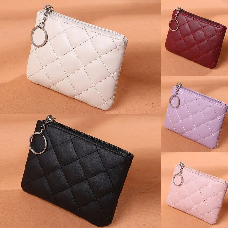 Unisex Coin Wallet Key Chain PU Leather Zip Fashion Small Purse Money Designer Pattern Short Change Pouch Coin Purses