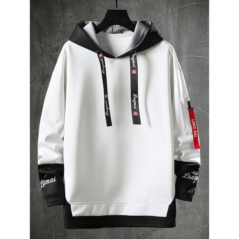 Contrast color letter pullover hoodie hotsell