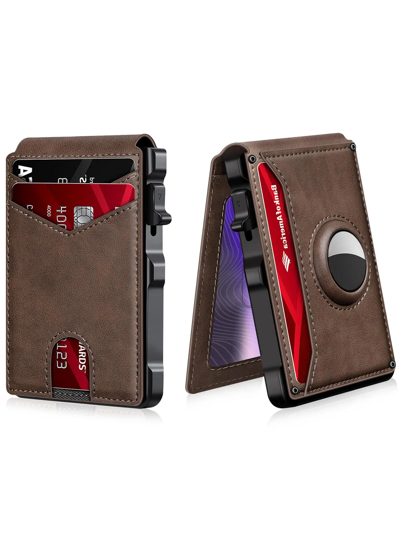 Men's Business Minimalist Wallet with Money Clip, RFID Blocking Bifold Wallet, Card Holder for AirTag, Slim Leather Slots Credit Card Holder