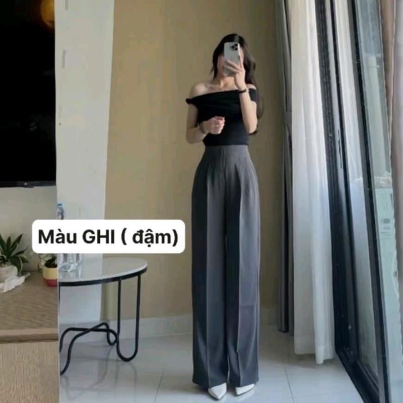 Quần tây ống rộng nữ cạp liền lưng cao có khoá kéo bên hông ( vải gold loại 1 mềm mịn sóng quần) dài trên 100cm Ong Nhung Women Kem 3