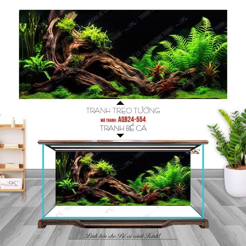 Tranh dán bể cá 3d - phông nền hồ cá cao cấp - mẫu thuỷ sinh siêu đẹp có keo sẵn trên bề mặt in theo KT yêu cầu AQB24-554