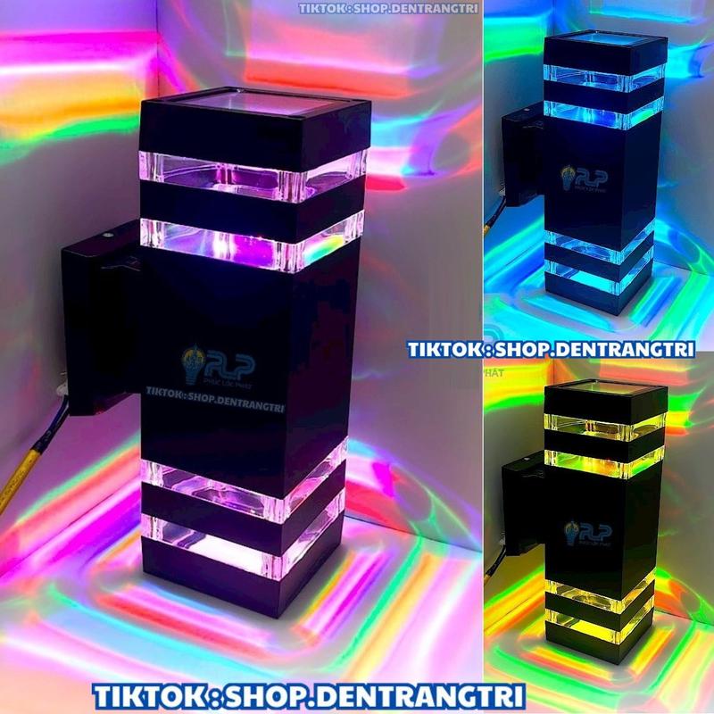 Đèn trang trí cột kẻ đôi Tự Động Đổi 7 Màu KT 270x90x150mm Hợp Kim Sơn Tĩnh Điện Chống Nước