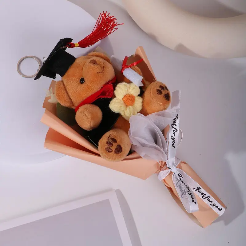 Cute Bear Design Graduation Themed Bouquet, 1 Count Handmade Woven Flower Bouquet, Home Decor for Graduation Party, Valentine's Day Gift Idea 4