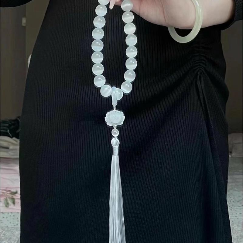 Product Introduction of Ancient Style White Moonlight - Cat's Eye Stone Handheld She Tai Cui Hanfu Tassel Hand Spinner Ancient Style Cultural Play Soft Bracelet for Men 2
