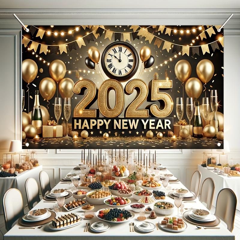 Biểu Ngữ Chúc Mừng Năm Mới 2025, Phông Nền Polyester, 71x43 ", Thích Hợp Cho Các Dịp Thông Thường Và Tiệc Tùng Trong Nhà Lễ, Nền Chụp Ảnh Tạo Không Khí Năm Mới, Treo Tường Kỷ Niệm Tại Nhà 2