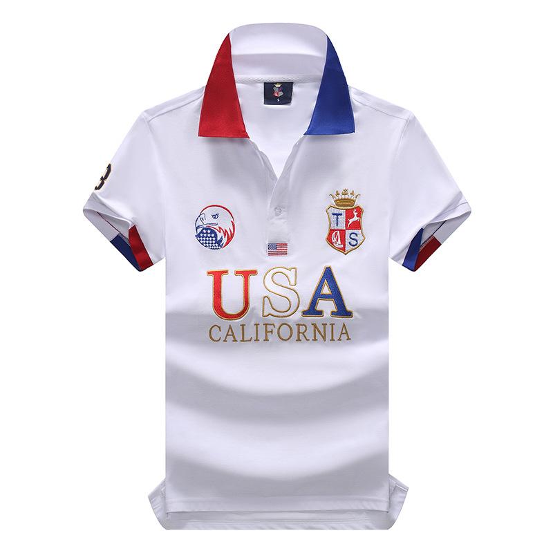 Product Introduction of New Arrivals Oversized Polo T Shirt Men Short Sleeved California of USA Embroidery White Eagle Golf Wear Collar T-shirt Plus US Size XS-7XL 23