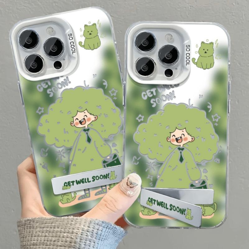 Ốp Điện Thoại Cho iPhone, Thiết Kế Cô Gái Tóc Xanh Lá Cây, Ốp Lưng Chống Sốc, Có Giá Chân Đế, Tương Thích Với iPhone 15, 14, 13, 12, 11, Pro Max, 15Plus, 14Plus, XR, X, XS Max, 8, 7 Plus Phụ Kiện Case