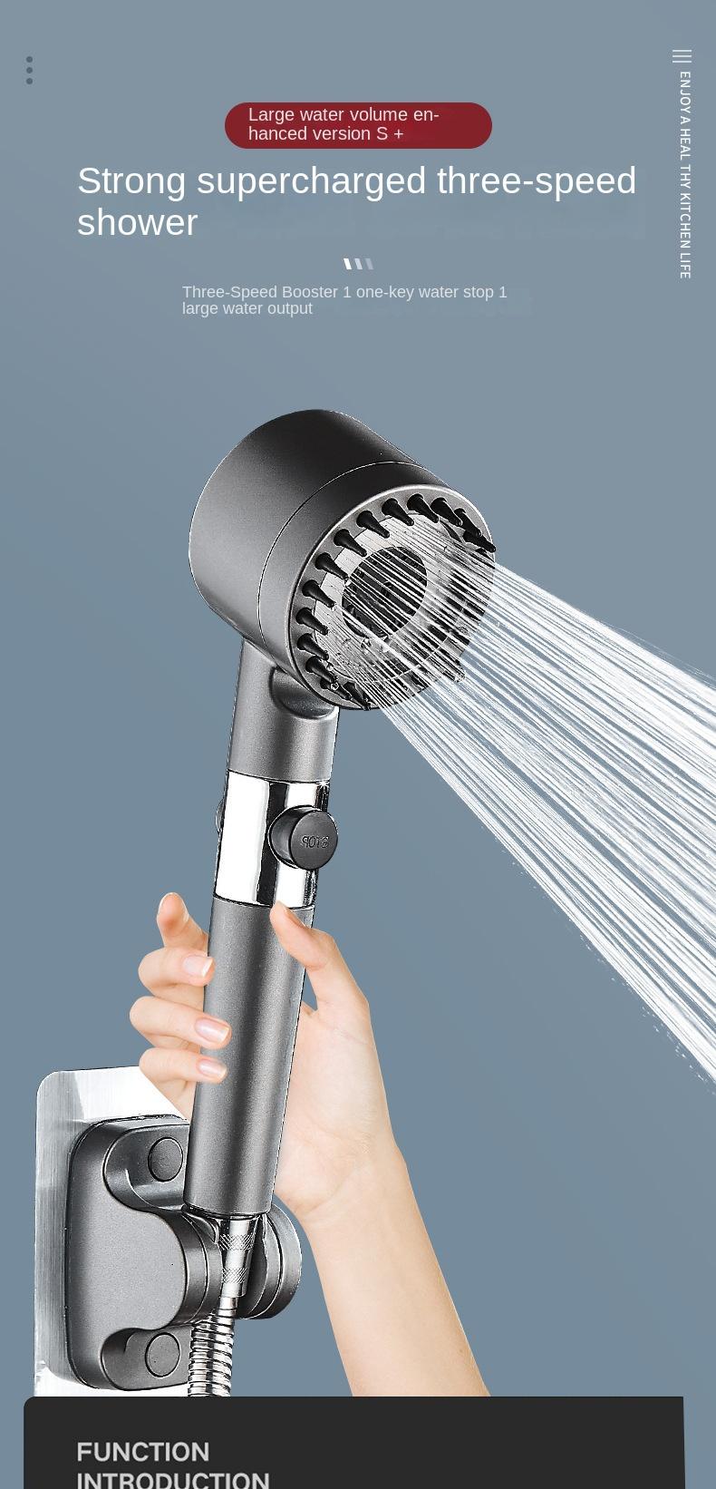 Product Introduction of Cross-Border Shower Head with Pressure Boost, Ultra Powerful Bathroom Shower Filter Handheld Shower Head Set Wholesale 0