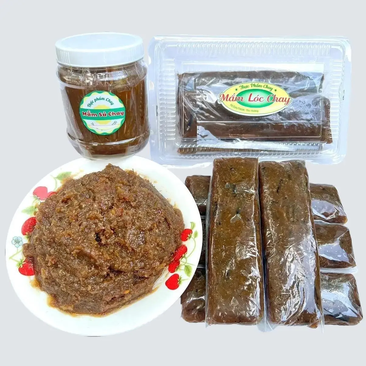 Combo 1 Mắm Lóc Chay (5 Thanh-500g) + 1 Mắm Sả Chay (400g). Mắm Có Màu Nâu Đậm. Không Ngủ Vị Tân. Gia vị Đậm Hài Hòa, Cay Ít, Food.