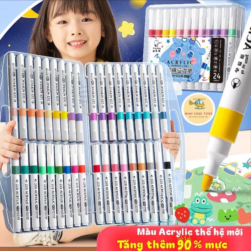 Bộ 80 Bút Màu Acrylic Marker cao cấp chống nước- Thân bút lớn ngòi to tăng thêm 90% Mực Cao Cấp - Màu vẽ Khô Nhanh - Vẽ Trên Mọi Chất Liệu - Dễ lau chùi