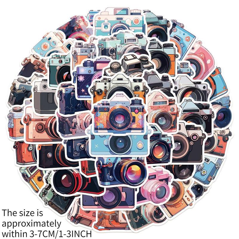 Vintage Camera Series Sticker, 50pcs/set Waterproof Self Adhesive Decor Paper, Decor Sticker for Greeting Card Water Bottle Laptop Phone Furniture 1