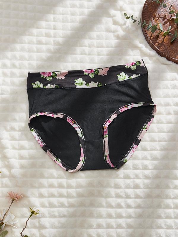 【Plus Size】Patchwork Floral Print High Waist Knicker, Soft Comfy Breathable Panty for Daily Wear, Women's Underwear for All Seasons, Womenswear 8