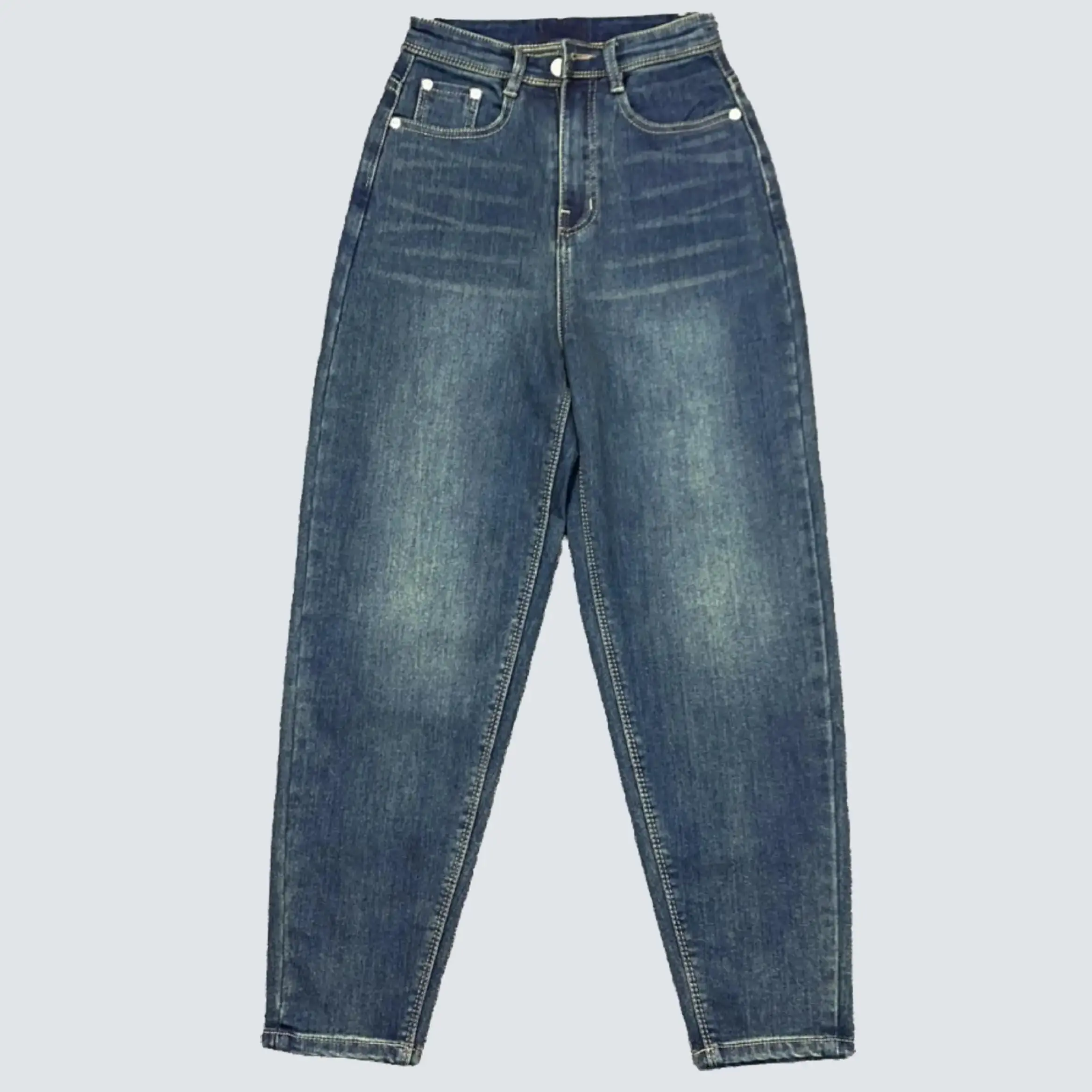 (JH00484) Quần Jean Baggy Trơn (Từ 40-68kg), Cạp Cao, Vải Bố Xước Chéo, Co Giãn From Rộng, Lai Cuốn Nữ Women Pants Có Túi Khuy